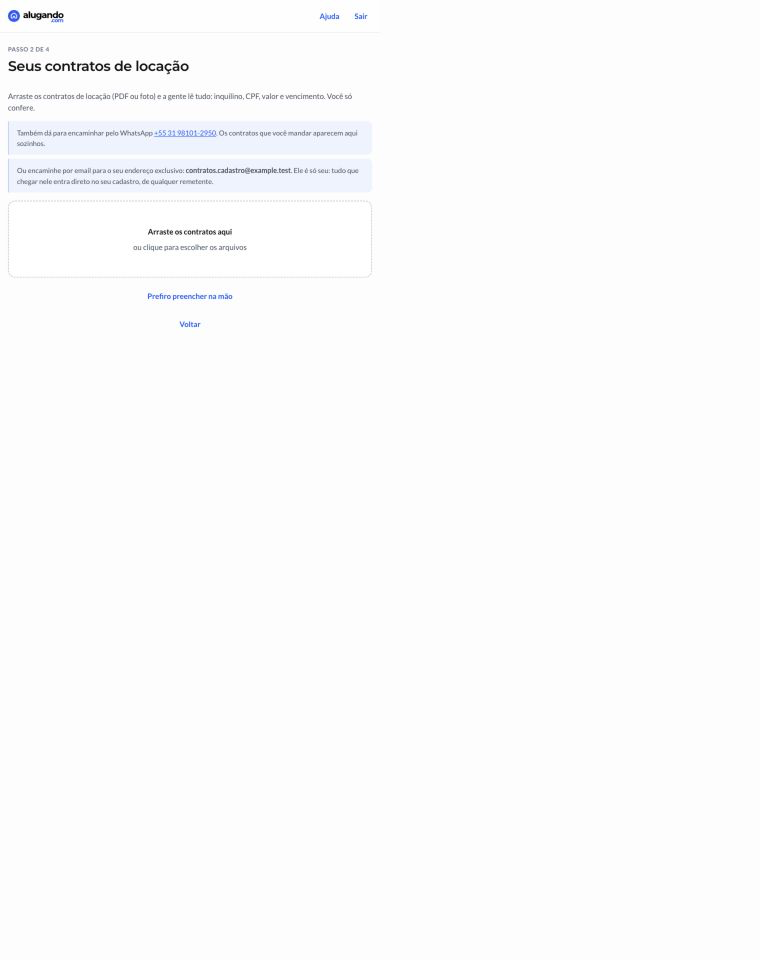 Passo real de envio de contratos com dados fictícios